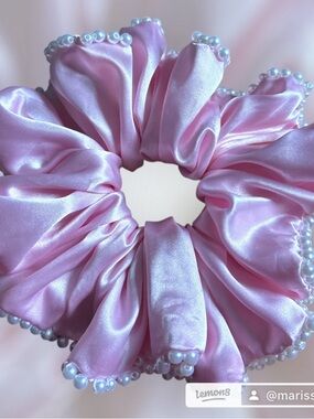 Marissa Pink Pearl-Trim Satin Scrunchie